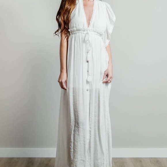 White Sands Ruffled Beach Wear Maxi Coverup Dress Size Large - Picture 11 of 13